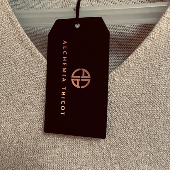 ALCHEMIA TRICOT 🇮🇹 Italy Women Long Sleeve Metallic Sweater Dress M White Gold - Picture 6 of 13